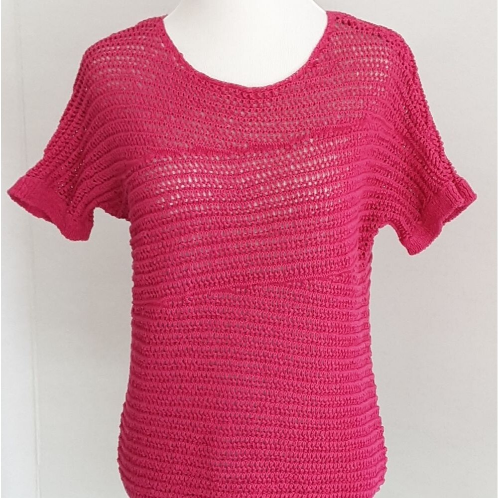 CHICO'S OPEN KNIT PULLOVER SHORT SLEEVE SWEATER SZ 1 (MED)